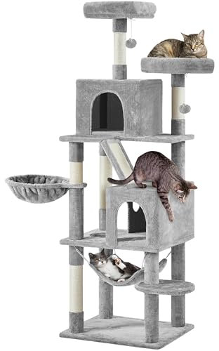 Yaheetech Cat Tree, 182cm Large Cat Tower for Indoor Cats, Multi-level Activity Center w/Double Warm Condos and Platforms, Perch, Hammock, Dangling Balls for Cats to Play