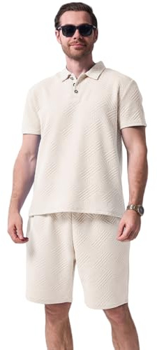 DONYKARRY 2 Pezzi Uomo Completa Set Corto Tuta Estiva Abbigliamento Polo Manica Corta + Pantaloncini Set