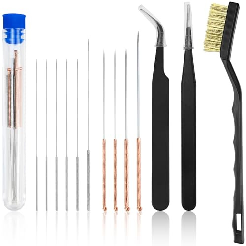 NISENTIA Kit d'aiguilles de nettoyage pour buses d'imprimante 3D, kit d'aiguilles de nettoyage pour buses d'imprimante 3D, accessoires avec brosse métallique en laiton et pince à épiler