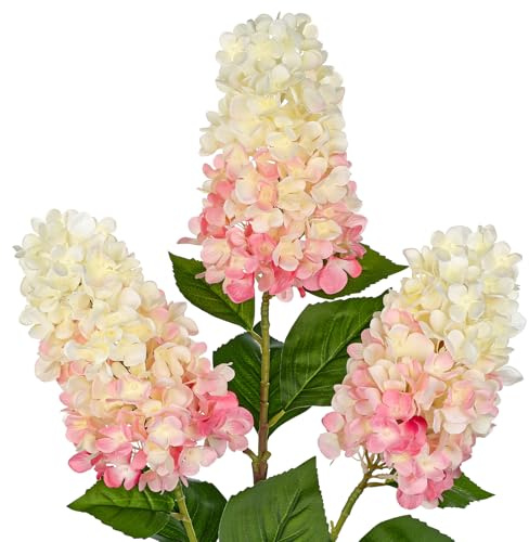 Arborus 3PCS Fake Flowers Cone Hydrangea Pinky Winky Artificial Panicled Hydrangeas 27 Long Floral Stems for Vase, Silk Flowers Décor for Spring Home Kitchen Décor Floral Arrangement