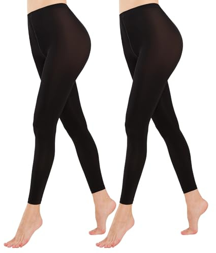 MANZI Footless Tights for Women Dance Daily Opaque Pantyhose 80D in Black 2 Pairs S-M