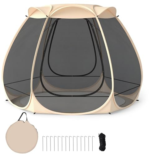 GYMAX Tente à Bulles de Jardin pour 4-6 Personnes avec Mousquetaire, Toit Design Anti-Accumulation d'eau, Tente Pop-up d'Extérieur pour Camping Pique-niques Réunion, 310 x 270 x 210 cm