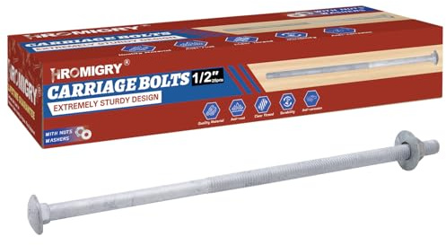 HROMIGRY 1/2 x 9 Carriage Bolts (25 PCS), Hot Dip Galvanized, Heavy Duty Round Head with Washers and Nuts