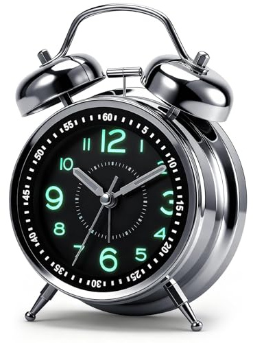 Kssvzz Reloj Despertador, Despertador Analogico, Vintage con Doble Campana, Funciona con Pilas, Ruidoso Muy Fuerte para Adultos Que Duermen Mucho (Negro)