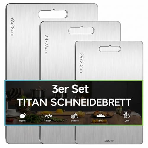 3 Piezas Tabla de Cortar de Titanio, Tablas Cortar Acero Inoxidable Doble Cara de Grado Alimenticio, Antibacteriana sin BPA y Duradero, Cocina para Cocina, Carne, Verduras y Frutas