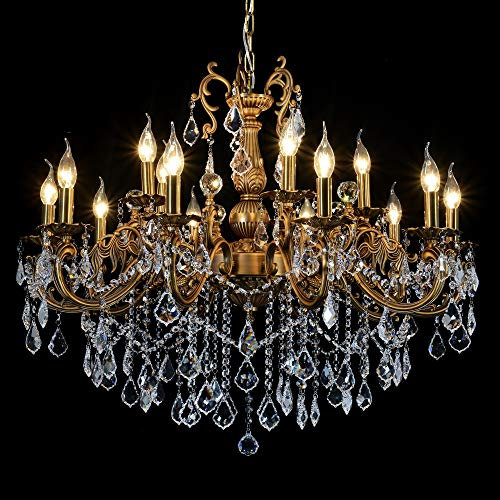 MEEROSEE Crystal Chandeliers Contemporary Chandelier Island Lighting 15 Lights Candle Pendant Ceiling Light Fixture for Dining Room Living Room Kitchen Bedroom Hallway Entry D35.4