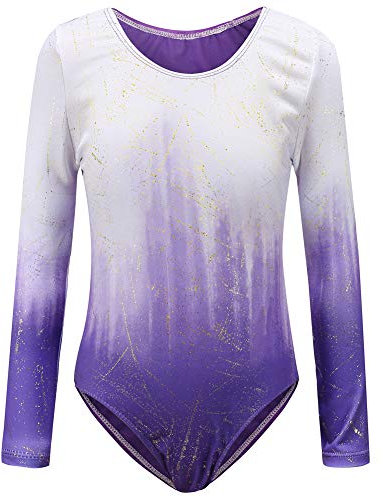 Sinoeem Gymnastikanzug für Mädchen, Farbverlauf, mehrfarbig, lang/kurze Ärmel, Gymnastikanzug für Kinder, 3 – 12 Jahre (Lila - Langarm, Tag 8A(7-8 Jahre))