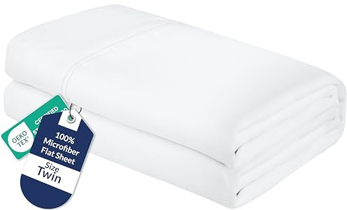 Royale Linens Twin Flat Sheet - Ultra Soft Brushed 1800 Microfiber Flat Sheets Only - Wrinkle Free & Stain Resistant - Hotel Quality Top Sheet for Bed (Twin, White)