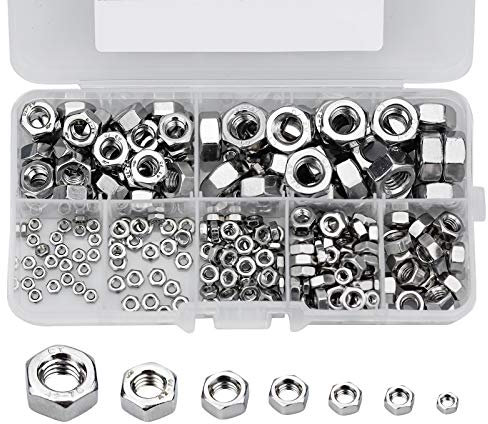 HongBoom 315 Pièces Ecrou Hexagonal en 304 Acier Inoxydable Ecrous Frein M2, M2.5, M3, M4, M5, M6, M8 Écrou de Blocage Assortiment Kit pour Contre-Ecrou Boulon Visserie