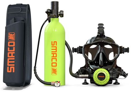SMACO Mini Tauchflasche mit Tauchmaske 1L Mini Sauerstoffflasche Taucherflasche mit Vollgesichtsmaske Tauchermaske,S400 PRO Taucherflasche für Bootsreinigung Unterwasser Erkundung und Rettung
