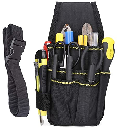 Einture Porte Outils, Sac de Ceinture pour Outil de Quincaillerie, Sac à Outils Multifonctionnel, 15 Poches Professionnel et Compact Oxford Double épaissie Imperméables pour Électricien Technicien