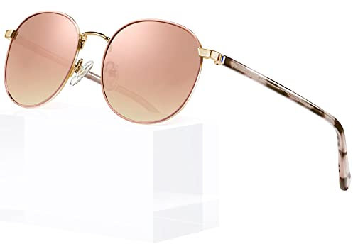 CARFIA Fashion Sonnenbrille Damen Polarisierte Runde Frauenbrille Metall Rahmen