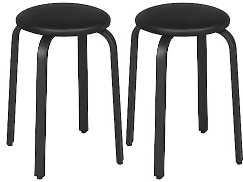Lestarain 2er-Set Hocker stapelbar, Esszimmerhocker, Küchenhocker, Bürohocker mit Kunstlederbezug, Sitzhocker rund, Polsterhocker für Esszimmer Wohnzimmer, schwarz, LCNI116002-2