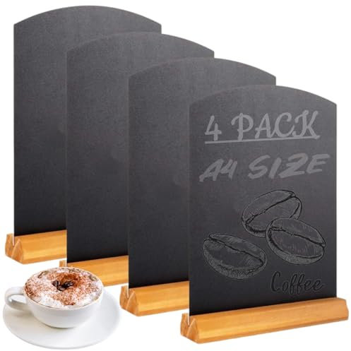 LDHHYH 4PCS A4 Chalkboard, 297 mm x 210 mm Tabletop Blackboard with Stand, Menu Chalk Board Sign Double Sided Tabletop Chalk Boards for School, Wedding, Party, Birthday, Bar, Restaurant, etc