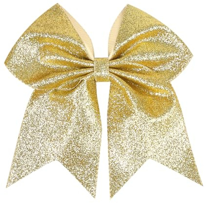 7 Large Glitter Cheer Hair Bows Clip for Girls and woman - Sparkling Gold