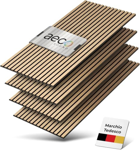 Aeco Sound® - Akustikpaneele aus Holz, 4 Stück x 120x60cm (2,88qm) 2,1cm dick - Wandpaneele aus Akustik-Filz (Schwarz) & Echtholz-Furnier (Eiche) - 3D Wandverkleidung, Holzpaneele, Schalldämmung
