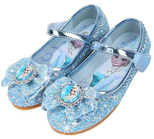Vorkhuaeri Scarpe Bimba Elsa Principessa - Basse per Bambini, Sneakers da Ballo Glitterate per Feste Xmas (C3-Blue,26)