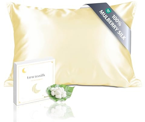 townssilk Funda de cojín de seda 100 % de 19 mm, seda de morera pura en ambos lados, cuidado del cabello y la piel, con cremallera oculta, 1 unidad, 40 x 70 cm, amarillo claro