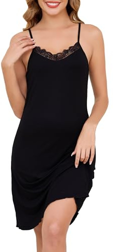 Sopesil Enaguas para Vestidos Combinacion Interior Mujer Falda Sottoveste de Encaje con Escote en V Forro de Modal Tirantes Ajustables Vestido de Mujer Casual Versátil Negro XXL