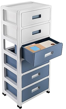 Kunststoff-Schubladenbox mit Rollen, Schubladenschrank Kunstoff Kommode mit 6 Schubladen, Rollcontainer mit Schubladen aus Kunststoff, Bürocontainer Rollbar Büro Arbeitszimmer