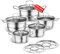 Set di pentole in acciaio inossidabile, set di pentole a induzione da cucina da 12 pezzi, funziona con piani cottura a induzione/elettrici e a gas, set da con coperchio in vetro (Argento chiaro D)