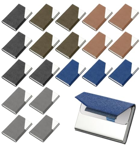 PATIKIL Portatarjetas De Cuero PU, 20 Piezas Estuche De Tarjetas De Visita De Acero Inoxidable Con Bolsillo Portador Magnético Para Carnet De Identidad, Negro Gris Marrón Cobre Azul