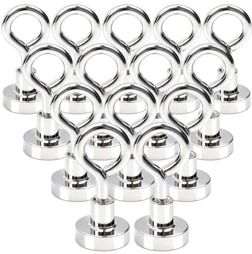 swihorab 14 Stück Magnethaken Extra Stark, 16mm Ösenmagnet Magnet mit Haken Neodym Magnete Haken für Camping Garage Küche Büro