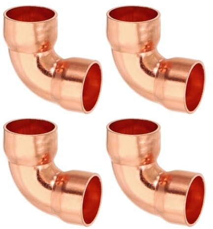PATIKIL 15 mm 1 mm tjock armbågskoppling, 4 st 99,9 % ren kopparrörmontering 90 graders kort radie rörkontakt svetslödare för HVAC kylsystem