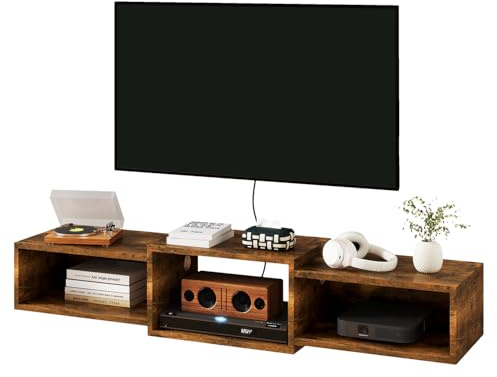 IBUYKE Floating TV Stand Wall Mounted,Wood TV Cabinet Media Console Shelf,Floating TV Unit for Under TV Storage for Living Room Bedroom Office,Rustic Brown WST013H