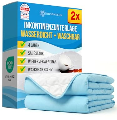 Inkontinenz Bettunterlage 70x90 cm 2er Set - [4-Lagig & Saugstark] - Inkontinenzunterlage Waschbar - [Wiederverwendbar] - PIPI Unterlage Wasserdicht - [Kinder & Erwachsene]