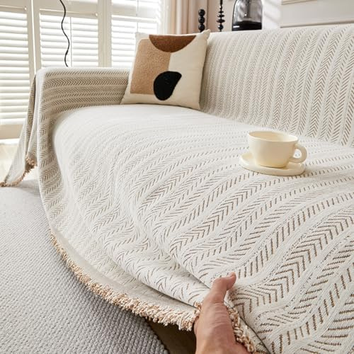 Wazylphin Throws for the Sofa Camel White Blanket Soft Polyester Durable Multi Purpose Thickening Bed Sofa Throw All Seasons Washable Throw Blanket With Tassels 180x180cm