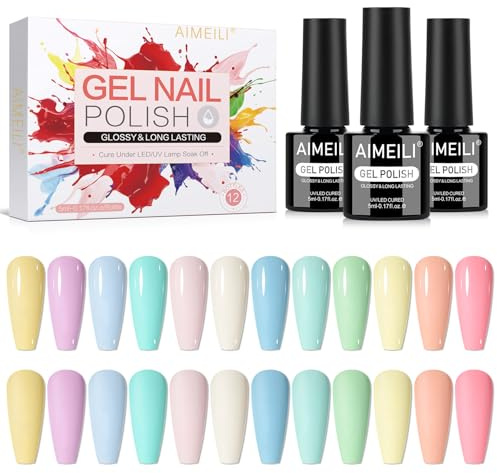 AIMEILI Pastell gel nagellack set 12 st, grymhetsfri, vegan, blötlägg av UV LED gelnagellack nagelkonst manikyrsalong gör-det-själv för kvinnor – kit 37