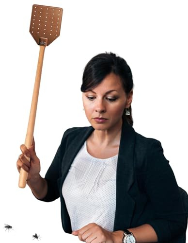 Fly Swatter för inomhus | 40 cm flugsmälla manuell, PU-läder trähandtag racket för trädgård restaurang bord bi ranch vardagsrum