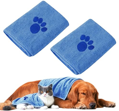 2 Pezzi 75 x 35 cm Asciugamano Per Cani o Gatti,Microfibra Super Assorbente,Accessori per Cane Taglia Media, Cani Grandi e Cuccioli,Morbida Ad Asciugatura Rapida Asciugamano per Animali Domestic