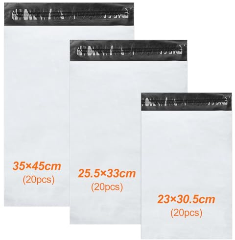 Ravytha Enveloppe Plastique Expedition M-20 Pcs, L-20 Pcs, XL-20 Pcs, Emballage Colis Vetement, Pochette Envoie, Autoadhésive Sachet Colis, Opaques Sac, pour Textiles et Boîtes a Chaussures