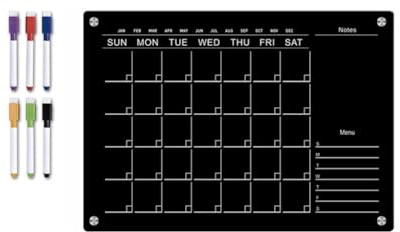 FACAIIO Planificador semanal acrílico para refrigerador, calendario negro borrable con 6 marcadores de pizarra blanca, 30 x 21 cm y 42 x 30 cm