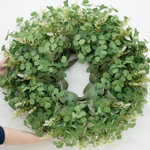 Dushle 26 Large Eucalyptus Wreath for Front Door Spring Summer Greenery All Season Green Year Round Artificial Eucalyptus Leaves Wreath for Porch Farmhouse Home Wall Window Outdoor Indoor Decorations