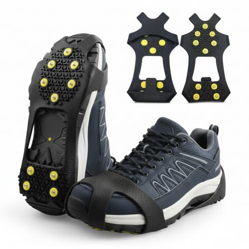 MissFox Crampons à Chaussures Neige avec 10 Pointes en Acier Inoxydable, Antidérapants à Enfiler, Chaînes à Neige pour Marche, Randonnée et Trekking