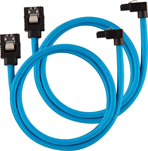 Corsair Premium Sleeved SATA Cable - SATA 6Gbps 60cm, 90° Connector, Blue
