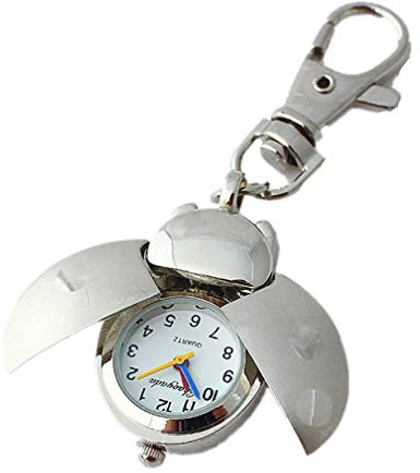 JSHE Fashion Women's Men's Ladybug Vintage Quartz Animal Keychain Pendant Gift Watch (Sliver)