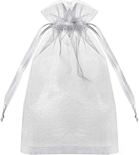 100PCS Premium Sheer Organza Bags, White Wedding Favor Bags with Drawstring, 4x6 inches Jewelry Gift Bags for Party, Jewelry, Festival, Bathroom Soaps, Makeup Organza Favor Bags