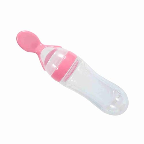 Biberones cuchara, 1 pieza 90 ml de silicona Cuchara dispensadora de alimentos para bebés Cuchara para bebés Biberón Alimentador de cereal para alimentos frescos(rosado)