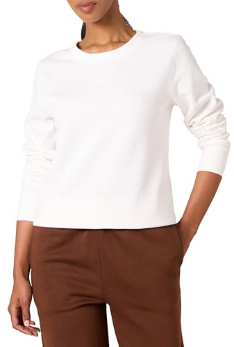 Amazon Essentials Women's French Terry Fleece Crewneck Sweatshirt, White, Small