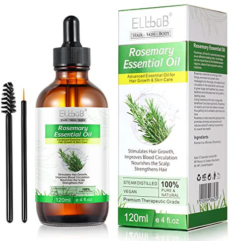 ELBBUB Rosemary Oil for Hair Growth - Undiluted Rosemary Oil for Hair Skin - Cleansing Rosemary Essential Oil for Dry Scalp Care Rid of Itchy and Dry Scalp, 1, 120.0 millilitre