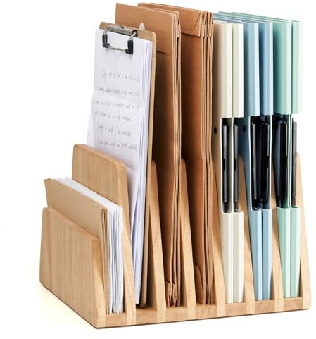 KIRIGEN hölzernen Schreibtisch Mail Organizer 7 Slots File Paper Holder Desktop Holz Dokument Letter Holder Veranstalter für Home Office natürliche Farbe