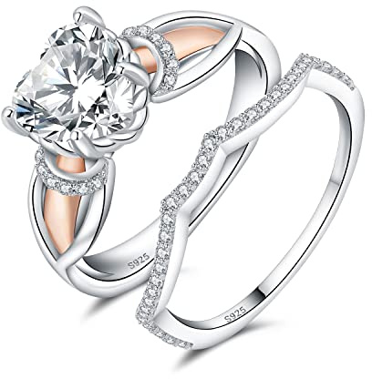 JewelryPalace Infinity Love Heart 2,2ct Zirkonia Löftesring Dam, Förlovningsring Silver 925 Roséguld, Infinity Simulerad Diamant Vigselring Vigselringar Pre-Play Bandset Dam 51