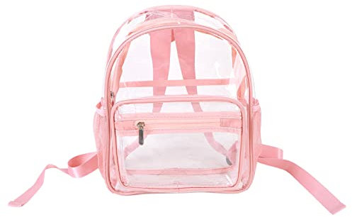 TOPINCN Sac à Dos Transparent, Bandoulière Réglable Imperméable PVC Voir à Travers Le Sac à Dos Poignée en Nylon Bas Mignon Grand Espace de Rangement pour Étudiant pour Voyage (Rose)