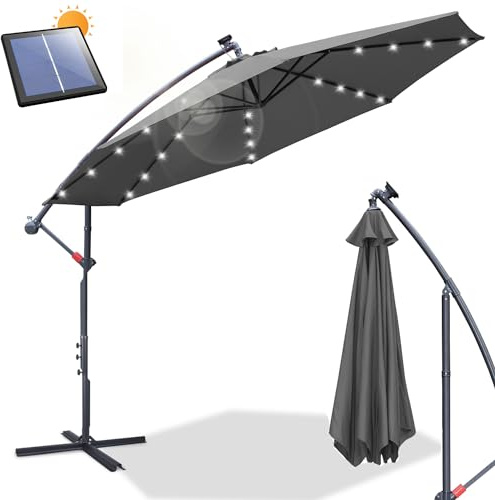 Daromigo - Ombrellone con manovella da 300/350 cm, ombrellone con supporto, parasole da giardino con protezione UV, in alluminio, impermeabile, per mercato e giardino, Ø 350 cm