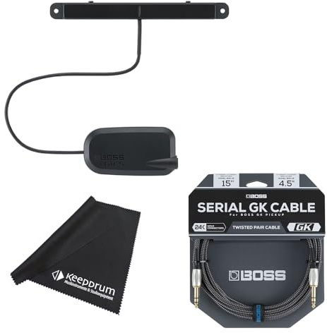 Boss GK-5B Bass Pickup for Synthesizer Effects Devices + BGK-15 Serial GK Cable + Keepdrum Microfibre Cloth