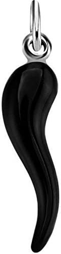 Gold Gala Ciondolo Corno Portafortuna in Argento 925, Pendente Cornetto Napoletano per Collane e Bracciali (2.2 cm, Nero)